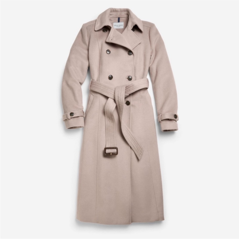 Cole Haan Slick Belted Double Breasted Trench Coat